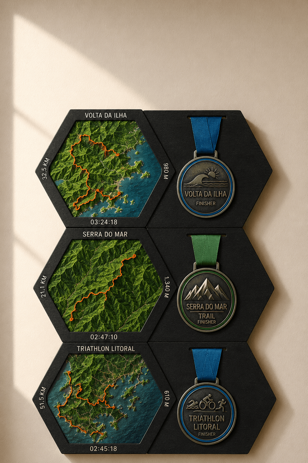 Peças em alto relevo da sua prova com medalhas